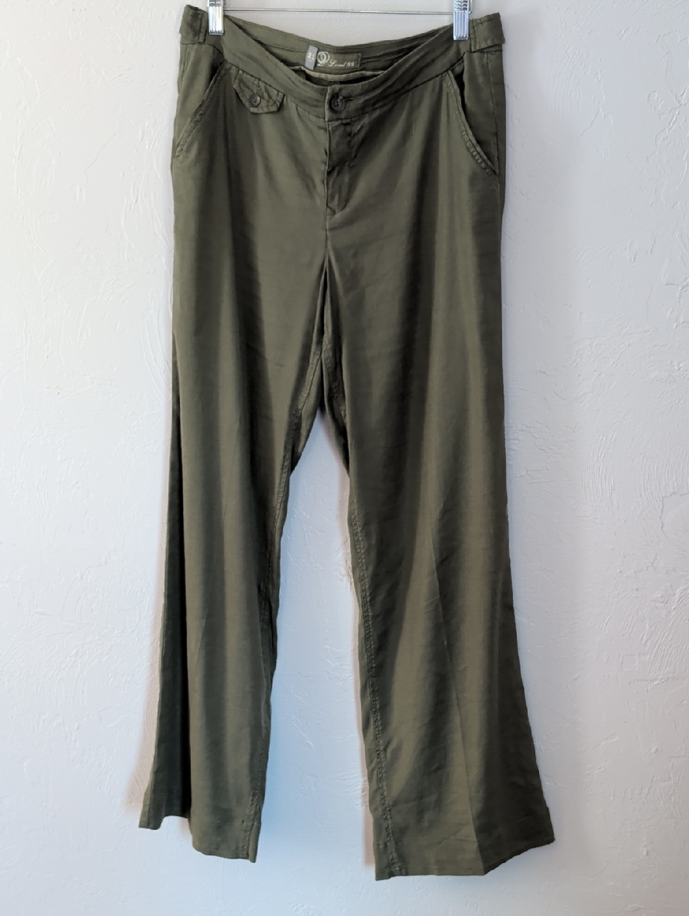 Anthropology Level 99 Women's Olive Green Linen Blend Wide Leg Pants Size 31